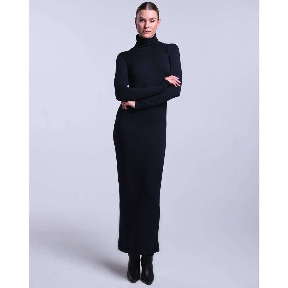 BLEUSALT The Turtleneck Knit Maxi Dress Black 2 Medium M